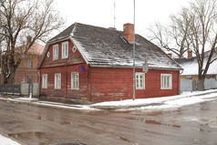 城市cesi拉脱维亚街和老木房子城市城市空间冬天旅行照片