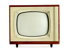老古董电视孤立的白色背景与复制空间剪裁路径包括