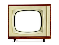 老古董电视与空白屏幕孤立的白色背景