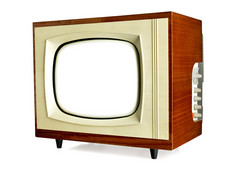 老古董电视与空白屏幕孤立的白色背景剪裁路径包括
