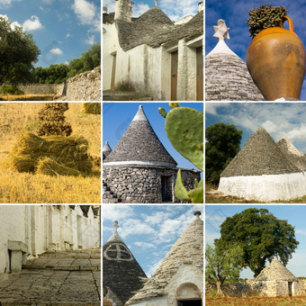 TrulliAlberobello<strong>拼贴</strong>画<strong>拼贴</strong>画不同的<strong>照片</strong>代表的Trulli房子阿普利亚地区