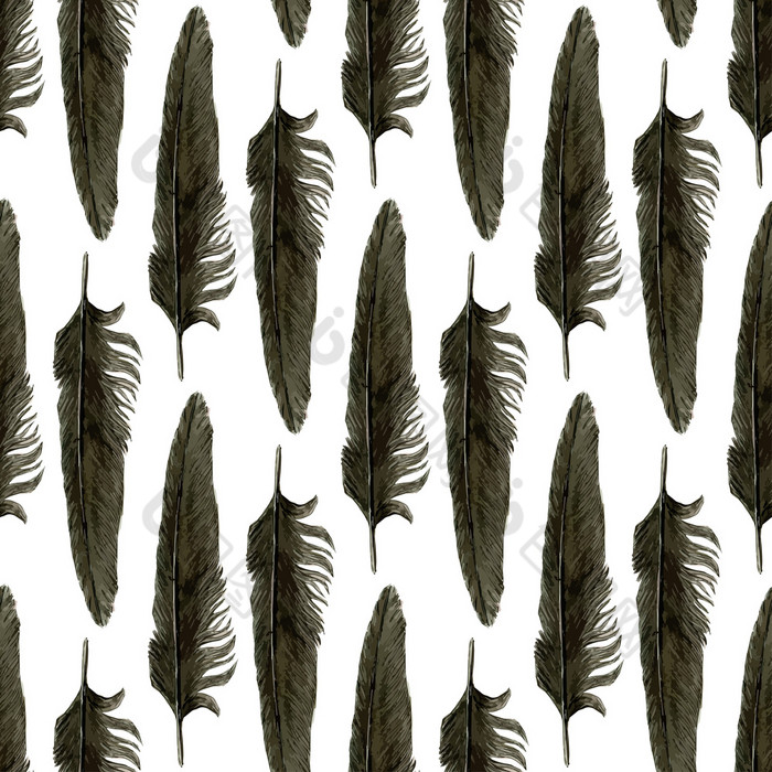 无缝的模式与黑色的水彩羽毛黑色的羽毛乌鸦向量现实的插图无缝的模式与黑色的水彩羽毛黑色的羽毛乌鸦向量现实的插图