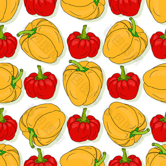 向量无缝的模式与黄色的和红色的甜蜜的贝尔辣椒甜蜜的插图向量无缝的模式与黄色的和红色的甜蜜的贝尔辣椒插图