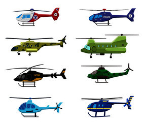 军事警察和医疗直升机图标集孤立的白色背景空气运输航空向量插图军事警察和医疗直升机图标集孤立的白色背景空气运输航空向量插图