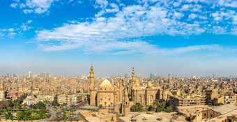 全景视图从以上开罗和苏丹哈桑清真寺全景视图苏丹哈桑清真寺