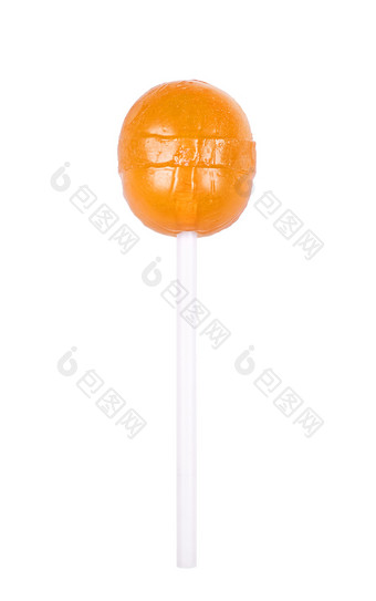 橙色轮棒棒糖孤立的白色甜蜜的糖糖果坚持橙色轮棒棒糖孤立的白色甜蜜的糖糖果