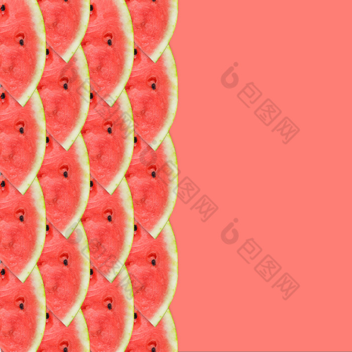 平布局西瓜片珊瑚背景西瓜无缝的模式夏天水果复制空间平布局西瓜片西瓜无缝的模式