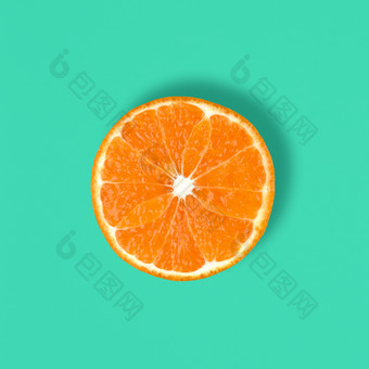 减少普通话水果孤立的蓝色的薄荷背景ctrus轮片食物背景前视图平躺减少普通话水果孤立的蓝色的背景ctrus轮片食物背景前视图