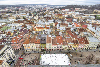 利沃夫乌克兰1月华丽的空中视图从的城市大厅的利沃夫城市的整个城市和的<strong>市场广场</strong>华丽的空中视图从的城市大厅的利沃夫城市的整个城市和的<strong>市场广场</strong>