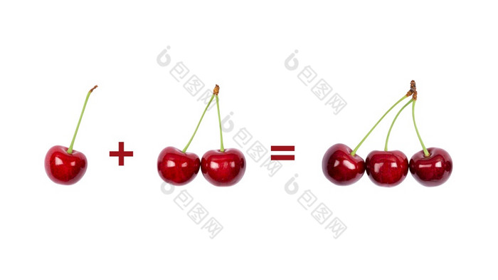 一个樱桃+两个樱桃=三个樱桃数学横幅一个樱桃+两个樱桃=三个樱桃数学横幅