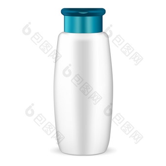 白色洗发水化妆品瓶模型现实的向量插图轮化妆品包与蓝色的成员清晰的空白模板为你的设计白色洗发水化妆品瓶模型向量