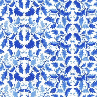 传统的蓝色的<strong>葡萄牙</strong>语瓷砖阿祖莱霍点缀无缝的模式与古董叶形装饰叶子卷发和程式化的撒玛树叶传统的<strong>葡萄牙</strong>语瓷砖阿祖莱霍无缝的模式