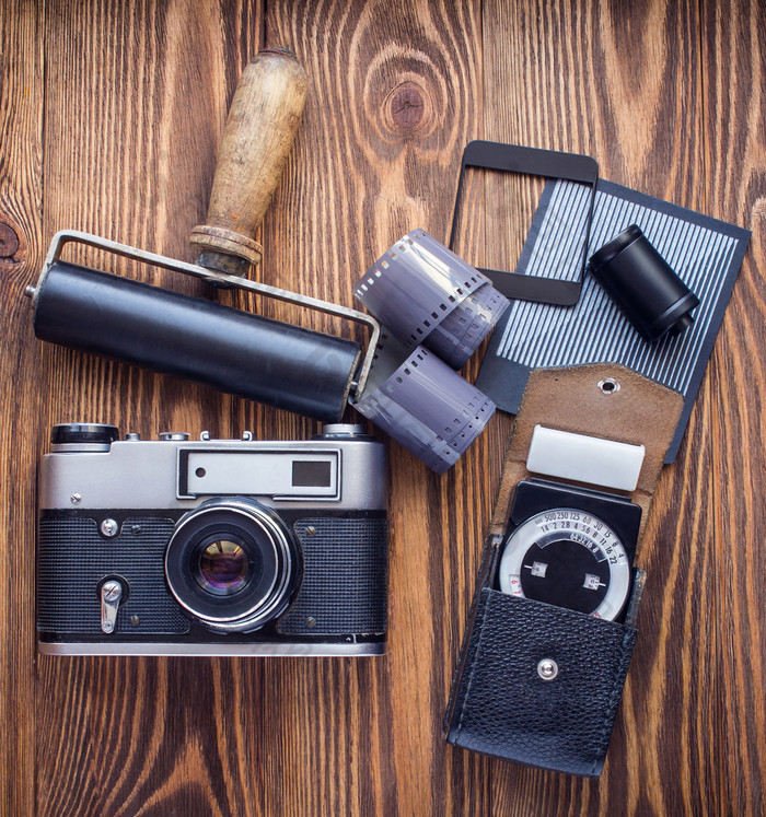 苏联古董相机曝光计和另一个服饰电影摄影苏联古董相机曝光计和另一个服饰电影photographytop视图