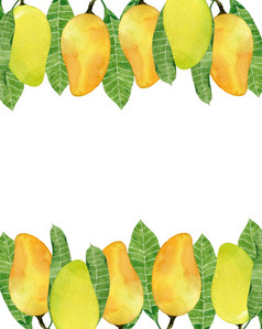 色彩斑斓的背景与水彩芒果水果框架孤立的白色背景手画插图为你的设计色彩斑斓的背景与水彩芒果水果框架