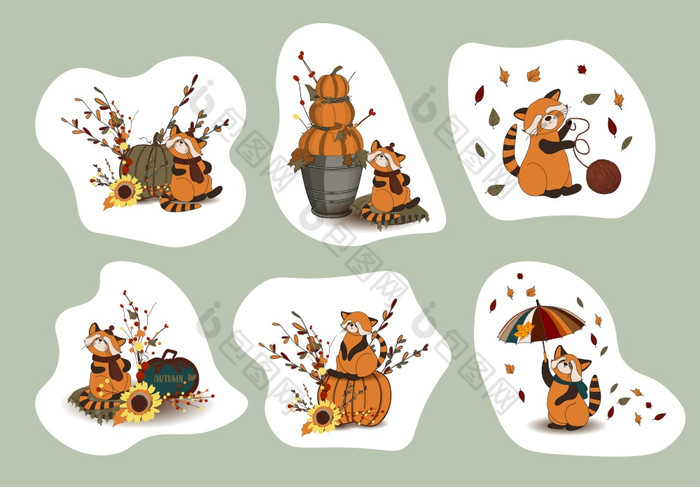 秋天贴纸你好秋天红色的熊猫字符可爱的有趣的动物向量插图秋天贴纸你好秋天红色的熊猫字符可爱的有趣的动物向量插图