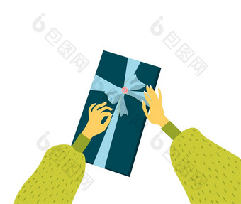 礼物包装拆包礼物手持有盒子时尚的圣诞节插图礼物包装拆包礼物手持有盒子时尚的圣诞节插图