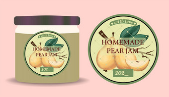 标签和包装梨小时Jar与标签文本帧与成熟的梨和叶子标签和包装梨小时Jar与标签文本帧与成熟的梨和叶子