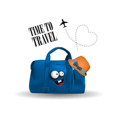 时间旅行有趣的快乐的袋白色背景手提箱字符旅行概念时间旅行有趣的快乐的袋白色背景手提箱字符旅行概念