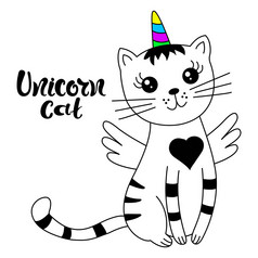 可爱的猫独角兽设计为孩子卡贴纸徽章补丁电话情况下海报t恤杯子等