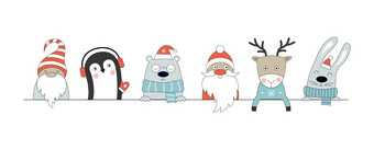 圣诞节<strong>海报</strong>与鹿毛<strong>企鹅</strong>极地熊Gnome圣诞老人老人可以使用为网络设计<strong>海报</strong>问候卡片