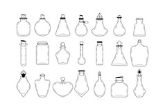 集烧瓶图标为创建魔法瓶向量集玻璃烧瓶孤立的白色背景可以使用创建标志
