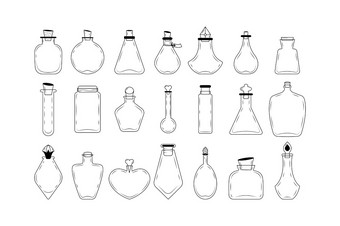 集烧瓶图标为<strong>创建</strong>魔法瓶向量集玻璃烧瓶孤立的白色背景可以使用<strong>创建</strong>标志