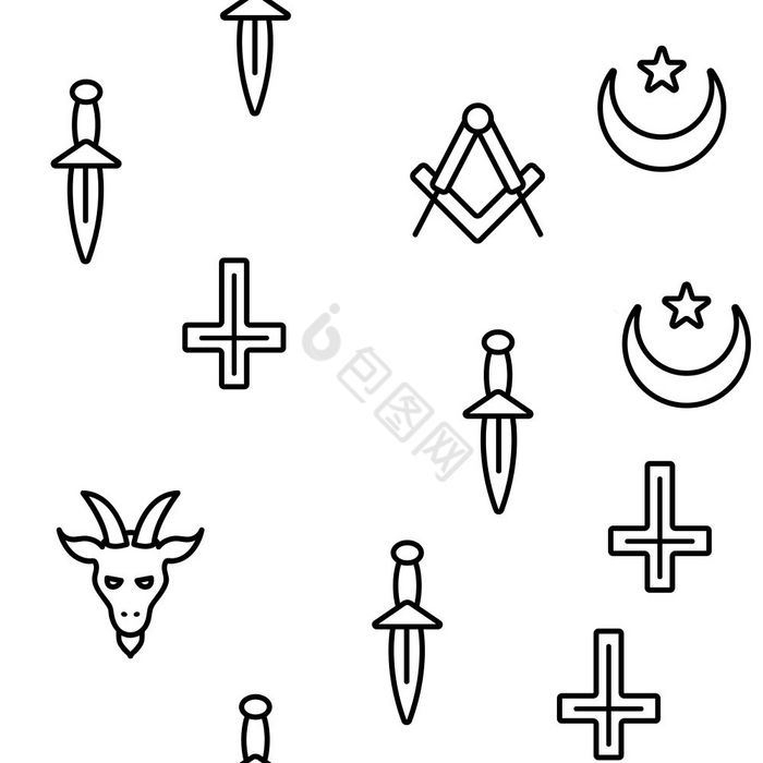 神秘的恶魔实体图像向量无缝的模式行插图神图片