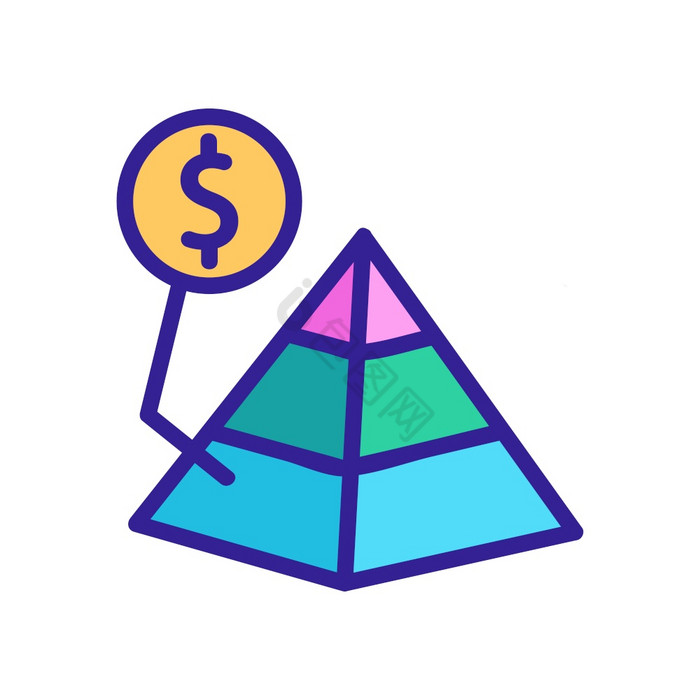 钱金字塔图标向量钱金字塔标志颜色象征插图