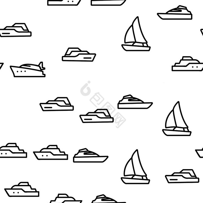 游艇海洋运输向量无缝的模式薄行插图游艇海图片
