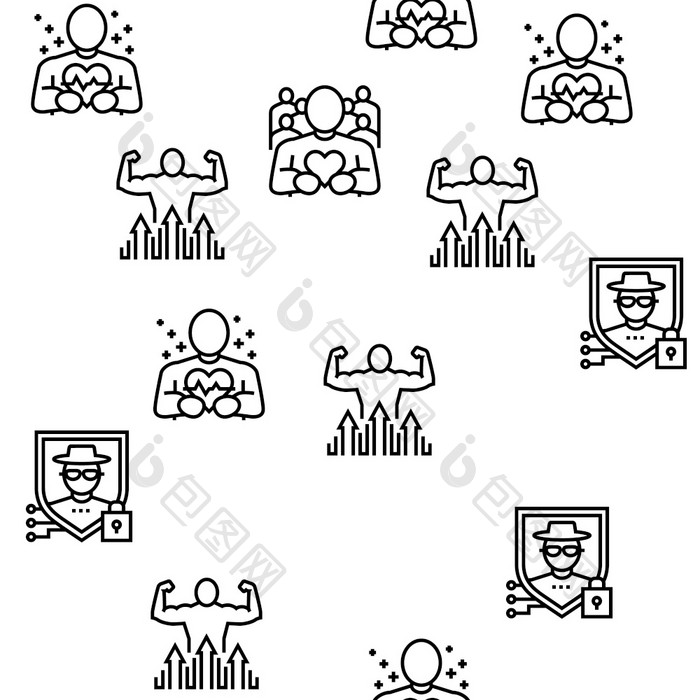 值人类生活向量无缝的模式薄行插图值人类生活向量无缝的模式