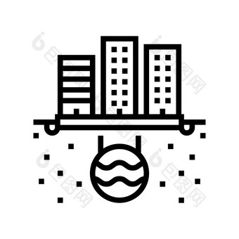 城市排水系统行图标向量城市排水系统标志孤立的轮廓象征黑色的插图城市排水系统行图标向量插图图片