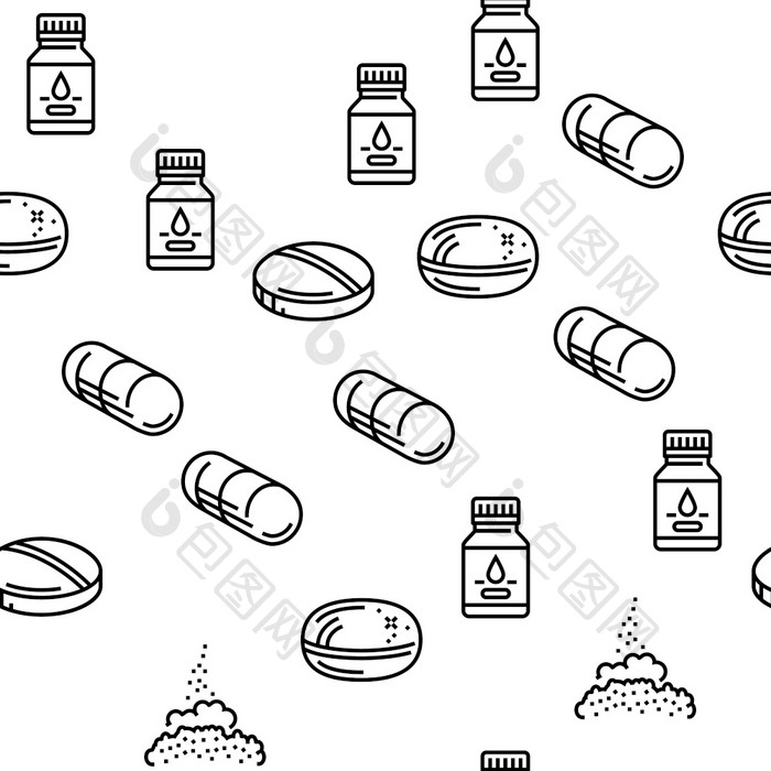 制药生产工厂无缝的模式薄行插图制药生产工厂图标集向量