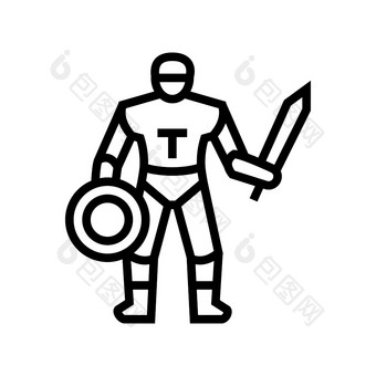 《角斗士》古老的希腊战士行图标向量《角斗士》古老的希腊战士标志孤立的轮廓象征黑色的插图《角斗士》古老的希腊战士行图标向量插图图片
