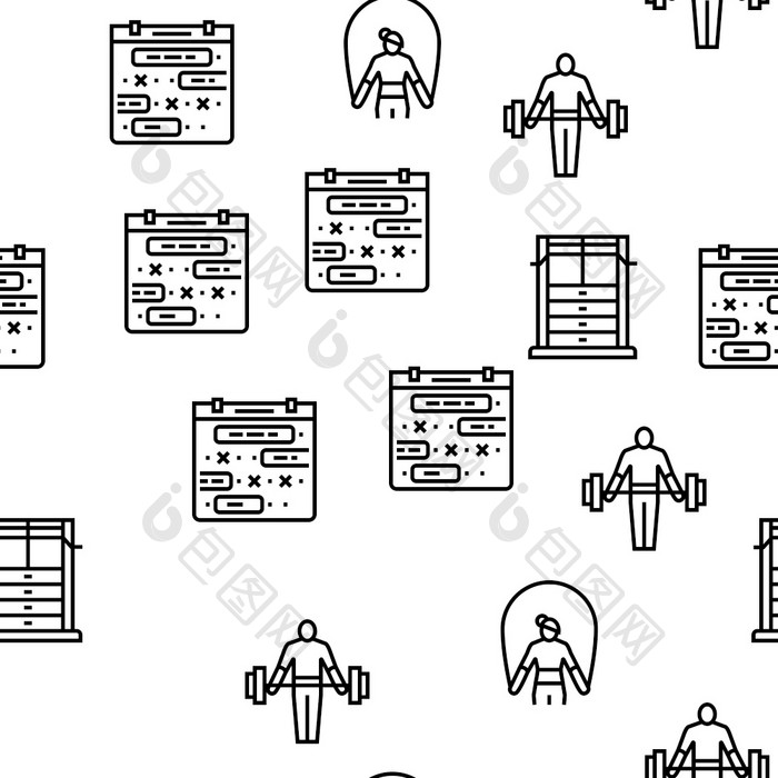 健身健康运动员培训向量无缝的模式薄行插图健身健康运动员培训向量无缝的模式