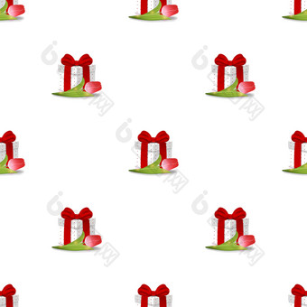 无缝的模式与现实的礼物盒子与红色的郁金香白色背景圣诞节情人节rsquo一天新一年庆祝活动生日向量插图为设计包装纸织物无缝的模式与现实的礼物盒子与红色的郁金香白色背景圣诞节情人节rsquo一天新一年庆祝