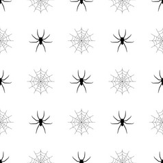无缝的模式与黑色的轮廓蜘蛛和网络白色背景万圣节装饰纹理向量插图为设计网络包装纸织物