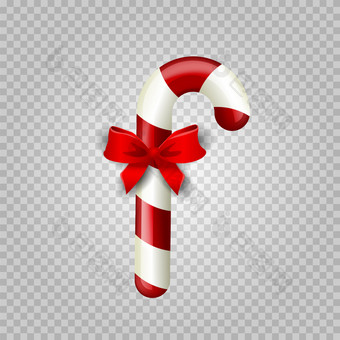现实的色彩斑斓的圣诞节糖果狗与红色的缎弓结孤立的圣诞节主题向量插图为图标标志贴纸补丁标签标志徽章证书海报装饰设计现实的色彩斑斓的圣诞节糖果狗与红色的缎弓结孤立的