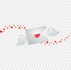 关闭信封与心邮票白色天使翅膀和心波跟踪孤立的透明的背景飞行爱信标志情人节rsquo一天象征为社会媒体约会应用程序和聊天飞行爱信标志