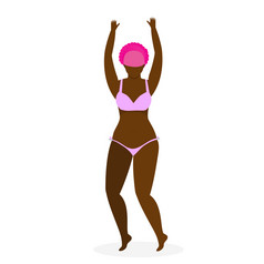 快乐快乐的非洲式发型女人粉红色的比基尼跳与手孤立的白色背景bodypositive爱身体健康的生活方式女孩权力概念卡通平插图剪辑艺术快乐快乐的非洲式发型女人粉红色的比基尼跳
