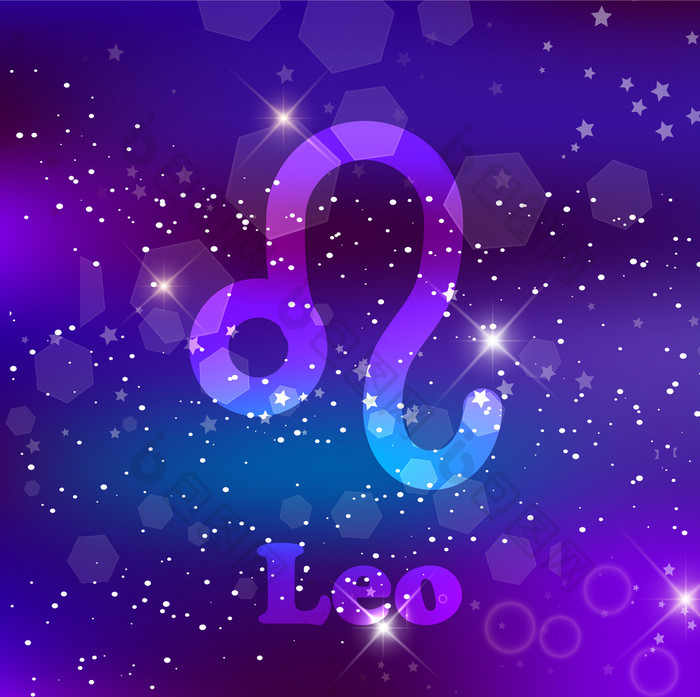 狮子星座标志和星座宇宙紫色的背景与发光的星星和星云插图横幅海报利奥卡空间占星术星座天文学幻想设计利奥星座标志宇宙紫色的背景与闪闪发光的星星和星云