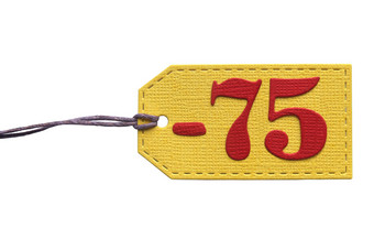 的登记-七十五年红色的数字黄色的标签与紫色的花边隔离白色背景