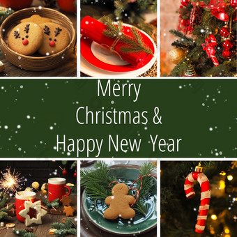 广场圣诞节卡拼贴画圣诞节照片和红色的背景与的登记快乐圣诞节和快乐新一年