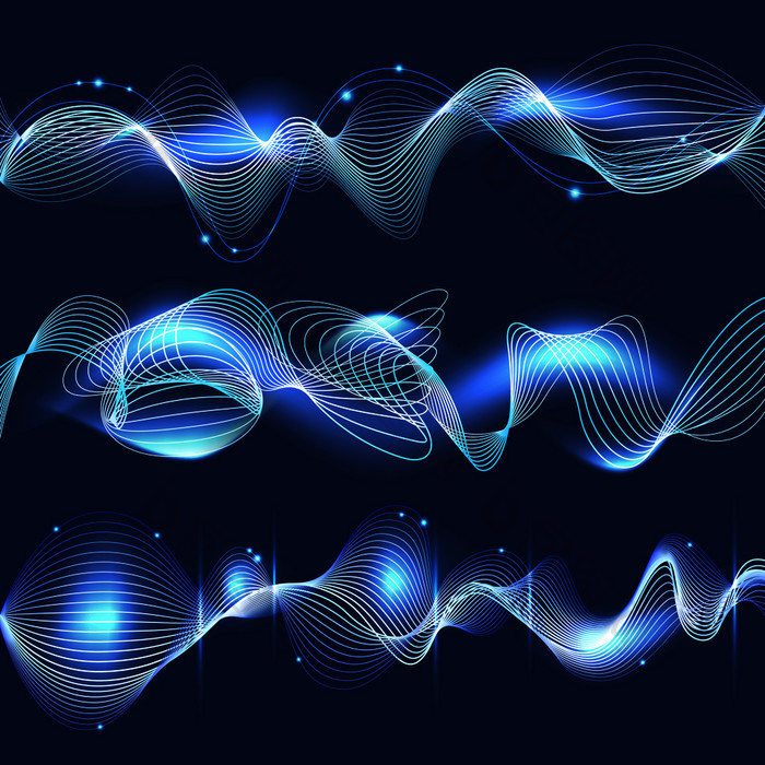 摘要蓝色的闪亮的波背景向量插图向量配乐符号声波的形状配乐音乐的波插图