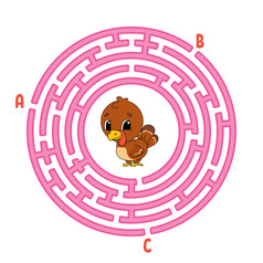 圆迷宫游戏为孩子们火鸡鸟谜题为孩子们轮迷宫难题颜色向量插图找到的正确的路径教育工作表