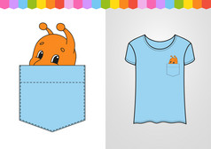 可爱的字符衬衫口袋里蜗牛软体动物色彩斑斓的向量插图卡通风格孤立的白色背景设计元素