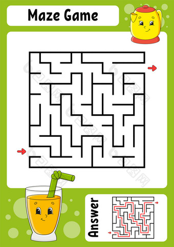 广场迷宫游戏为孩子们有趣的迷宫教育发展中工作表活动页面谜题为孩子们卡通风格谜题为学前教育逻辑难题颜色向量插图