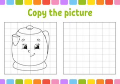 复制的图片厨房水壶着色书页面为孩子们教育发展中工作表游戏为孩子们笔迹实践有趣的字符可爱的卡通向量插图