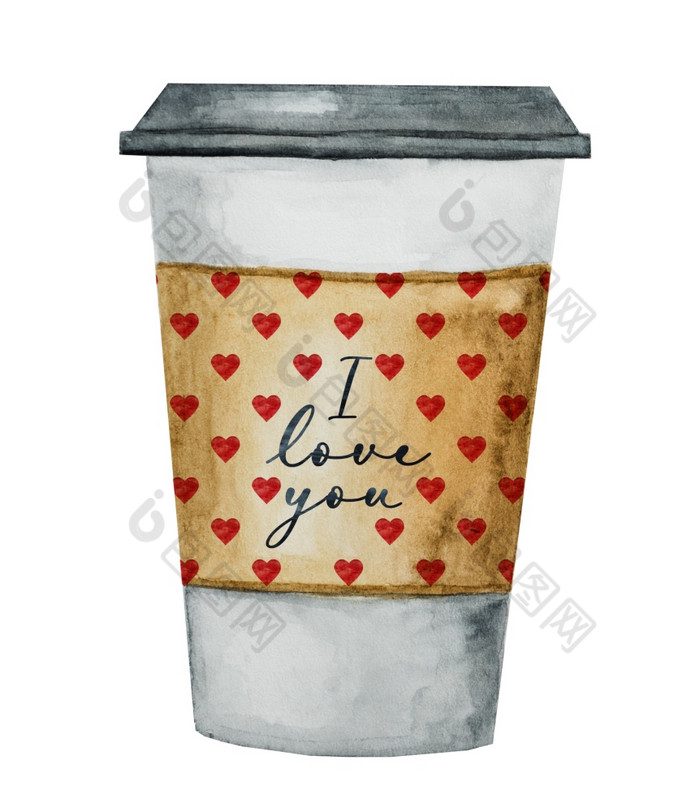 美丽的水彩画咖啡杯特写镜头人纹理祝贺你为爱的亲戚朋友和的同事们美丽的水彩画咖啡杯