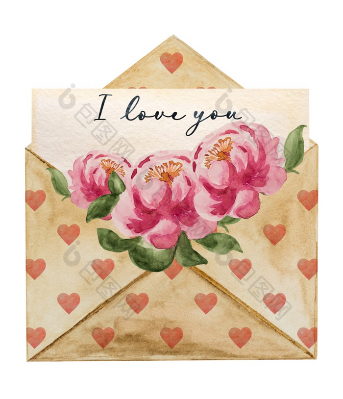 美丽的水彩画邮件信封特写镜头人纹理祝贺你为爱的亲戚朋友和的同事们美丽的水彩画邮政信封