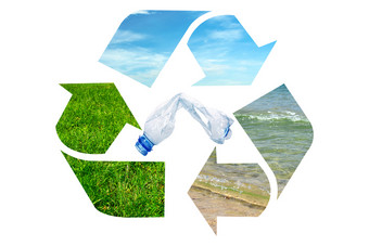 复合图像全球环境保护塑料垃圾瓶内部回收标志